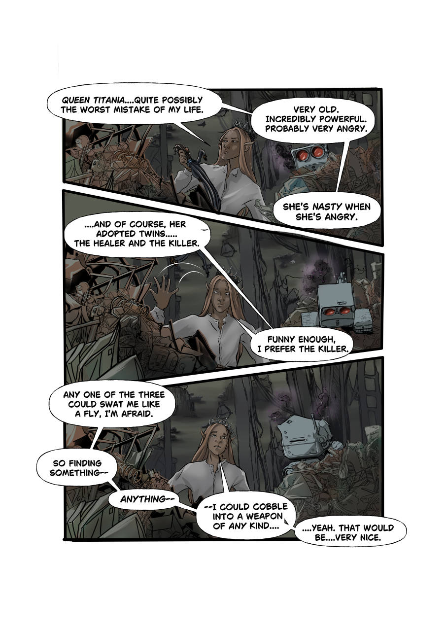 FaerieTales Issue 3, page 08. [Puck and Botbot arrive on the scene.]