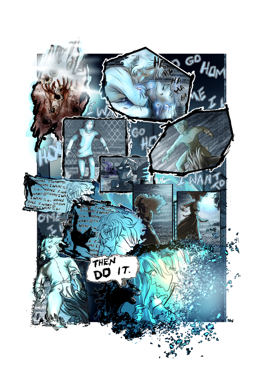 FaerieTales Issue 3, page 24. [Tensions rise along with bits of the floor.]